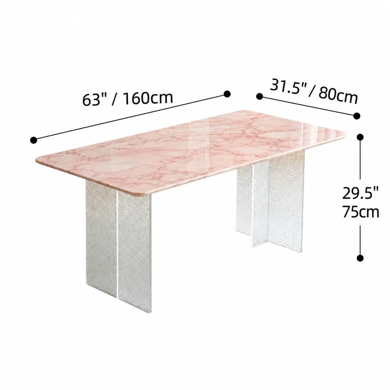 Rose Veined Marble Table with Acrylic Pedestal for Airy Dining