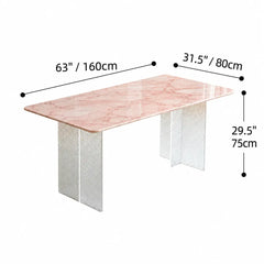 Rose Veined Marble Table with Acrylic Pedestal for Airy Dining