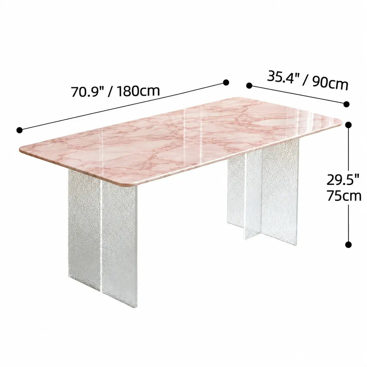 Rose Veined Marble Table with Acrylic Pedestal for Airy Dining