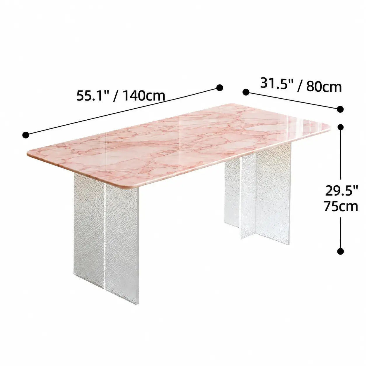 Rose Veined Marble Table with Acrylic Pedestal for Airy Dining
