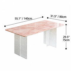 Rose Veined Marble Table with Acrylic Pedestal for Airy Dining