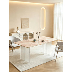 Rose Veined Marble Table with Acrylic Pedestal for Airy Dining Main Product Image