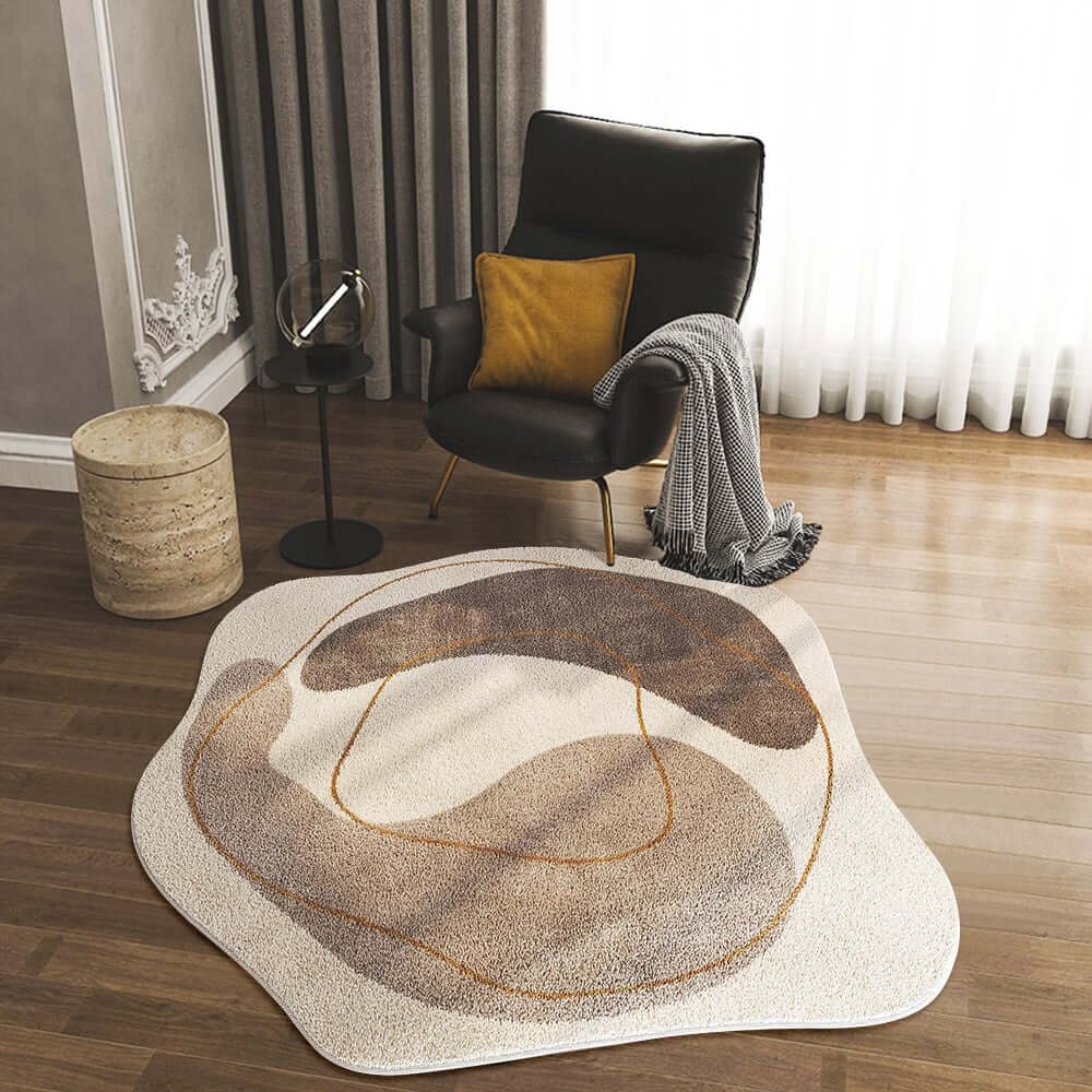 Round Modern Faux Cashmere Area Rug with Abstract Design Main Product Image