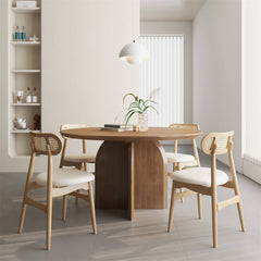 Round Pine Wood Dining Table - Japandi Aesthetic, Seats 8