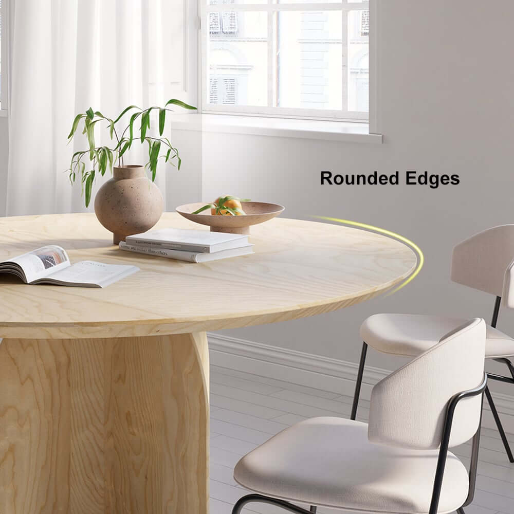 Round Pine Wood Dining Table - Japandi Aesthetic, Seats 8
