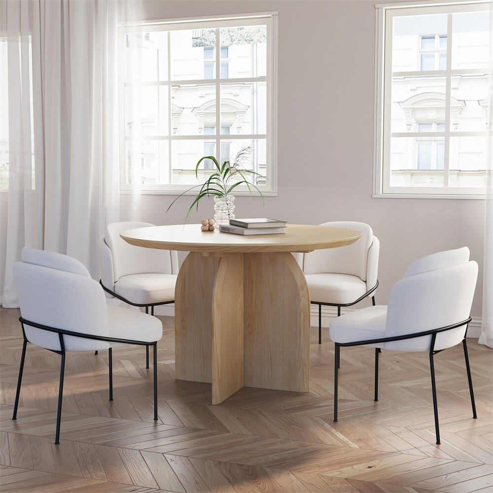 Round Pine Wood Dining Table - Japandi Aesthetic, Seats 8