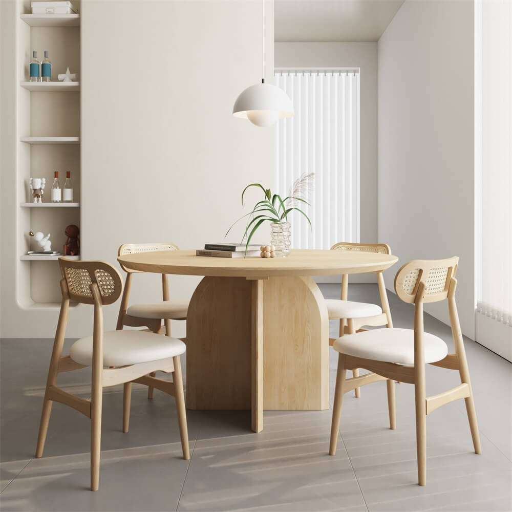 Round Pine Wood Dining Table - Japandi Aesthetic, Seats 8