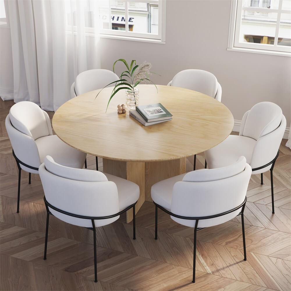 Round Pine Wood Dining Table - Japandi Aesthetic, Seats 8
