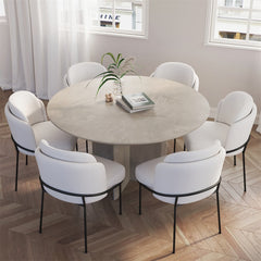 Round Pine Wood Dining Table - Japandi Aesthetic, Seats 8