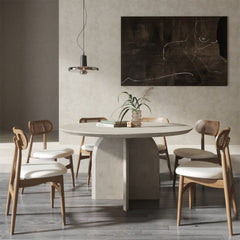 Round Pine Wood Dining Table - Japandi Aesthetic, Seats 8