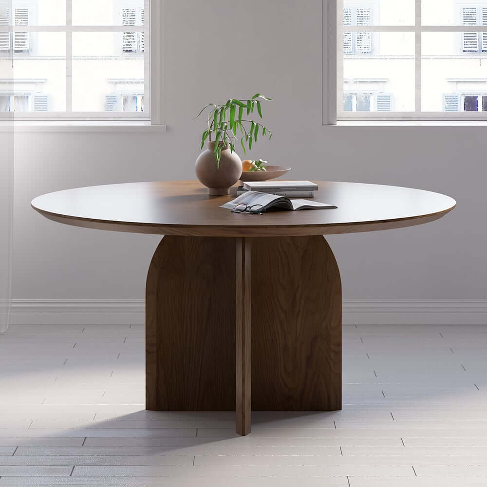 Round Pine Wood Dining Table - Japandi Aesthetic, Seats 8