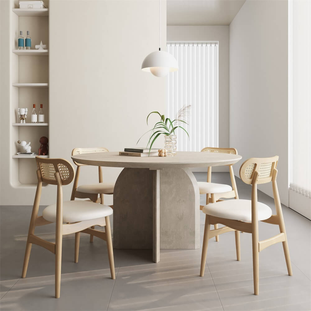Round Pine Wood Dining Table - Japandi Aesthetic, Seats 8