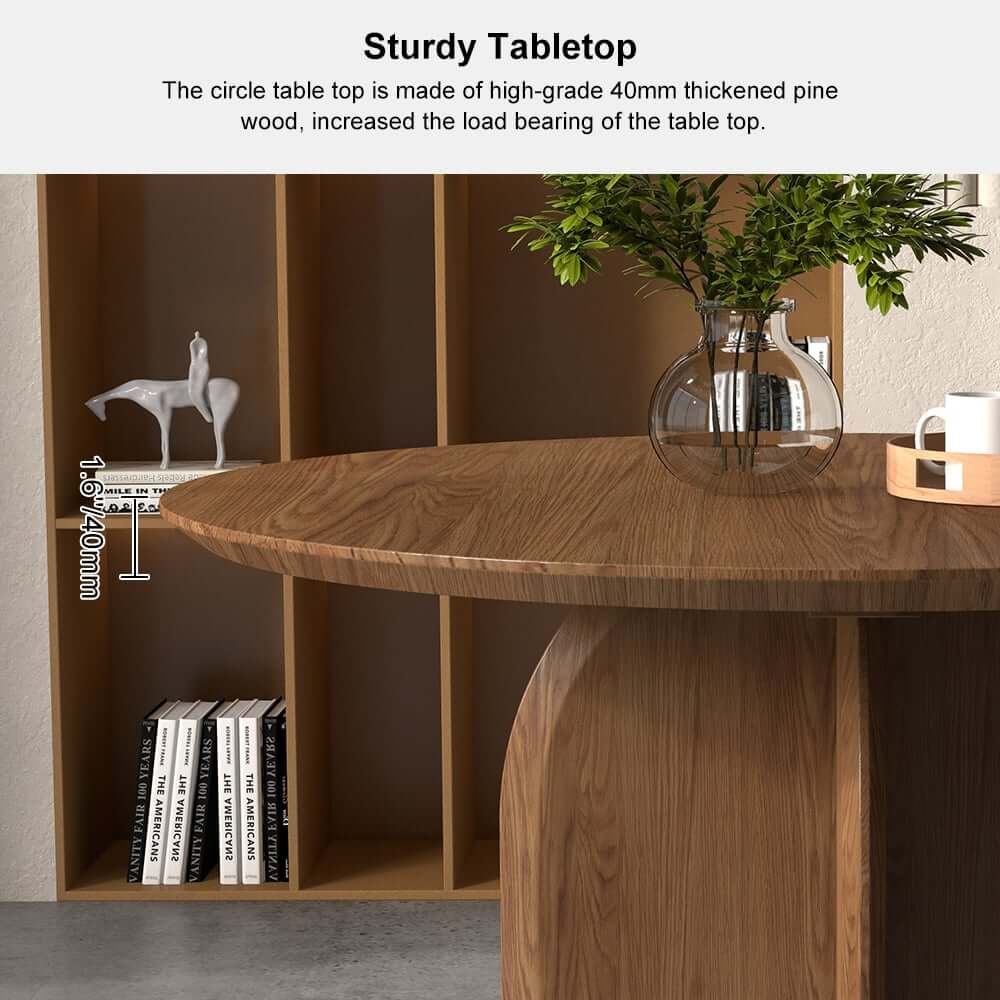 Round Pine Wood Dining Table - Japandi Aesthetic, Seats 8