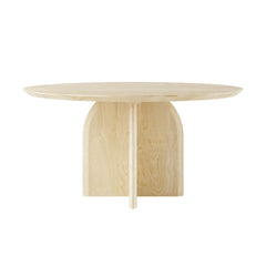 Round Pine Wood Dining Table - Japandi Aesthetic, Seats 8