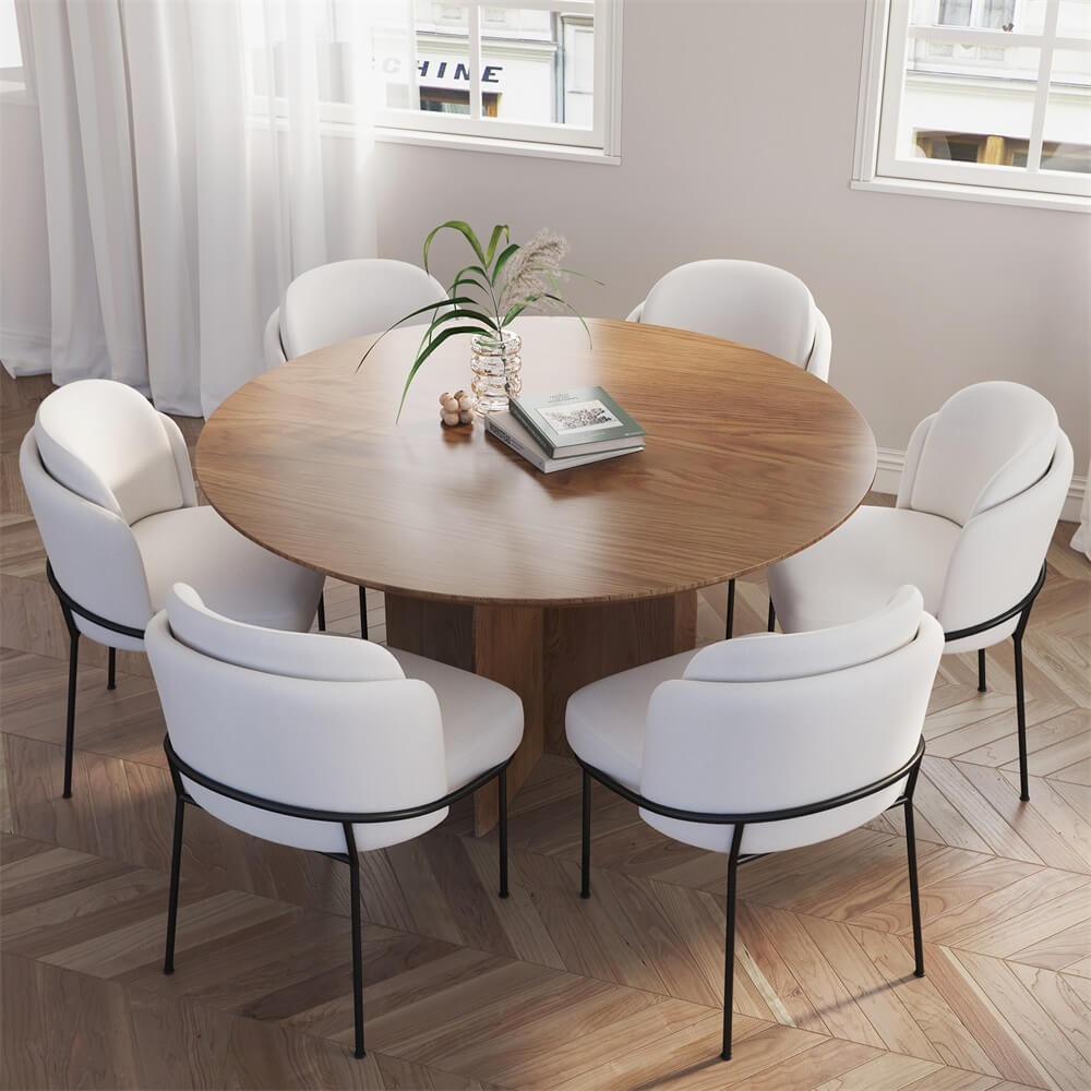 Round Pine Wood Dining Table - Japandi Aesthetic, Seats 8