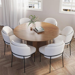 Round Pine Wood Dining Table - Japandi Aesthetic, Seats 8