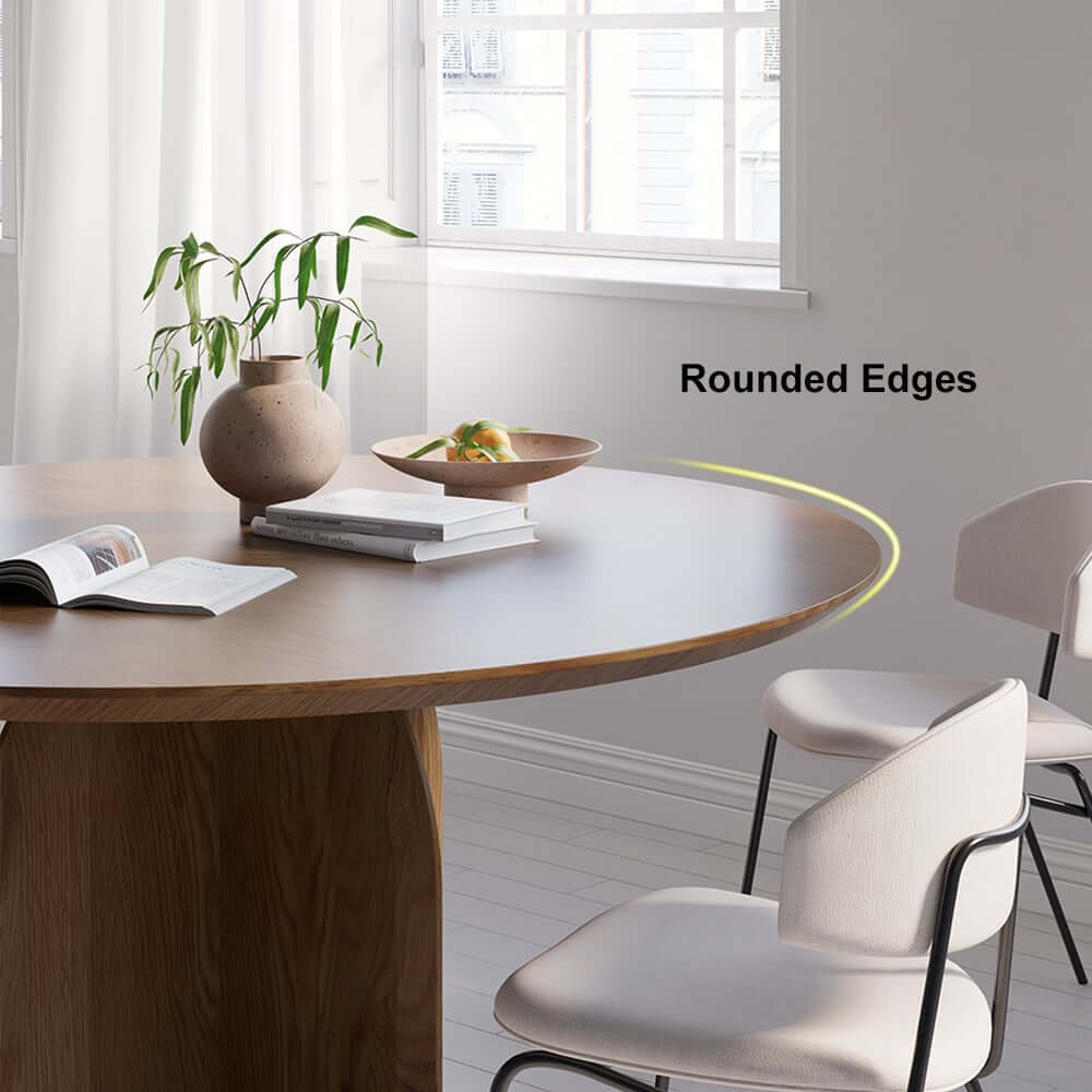 Round Pine Wood Dining Table - Japandi Aesthetic, Seats 8