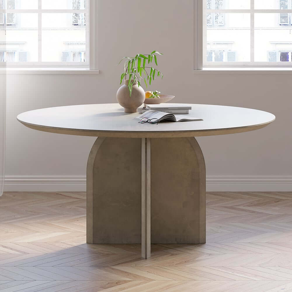 Round Pine Wood Dining Table - Japandi Aesthetic, Seats 8