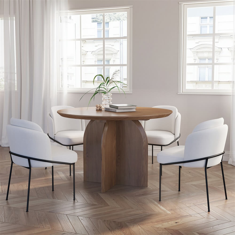 Round Pine Wood Dining Table - Japandi Aesthetic, Seats 8