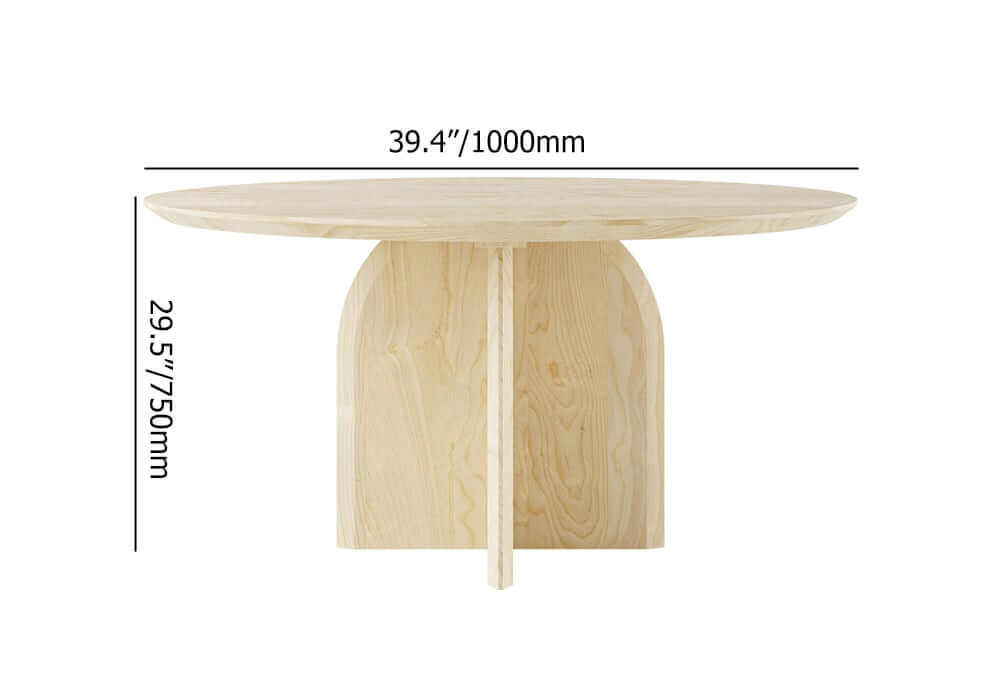 Round Pine Wood Dining Table - Japandi Aesthetic, Seats 8 Dimensions