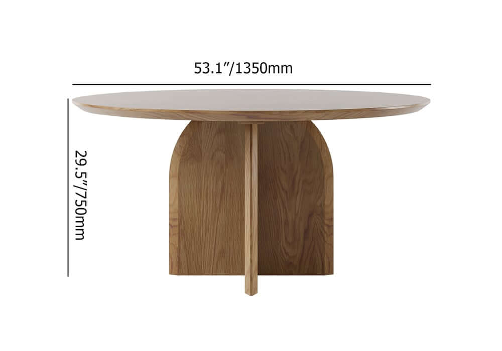 Round Pine Wood Dining Table - Japandi Aesthetic, Seats 8 Dimensions