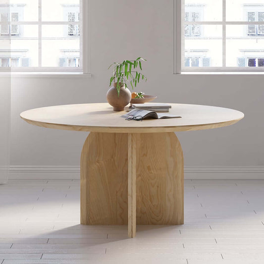 Round Pine Wood Dining Table - Japandi Aesthetic, Seats 8 Main Product Image