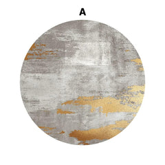 Round Polyester Velvet Area Rug with Abstract Gray and Gold Design