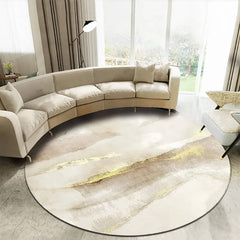 Round Polyester Velvet Area Rug with Abstract Gray and Gold Design