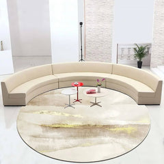 Round Polyester Velvet Area Rug with Abstract Gray and Gold Design