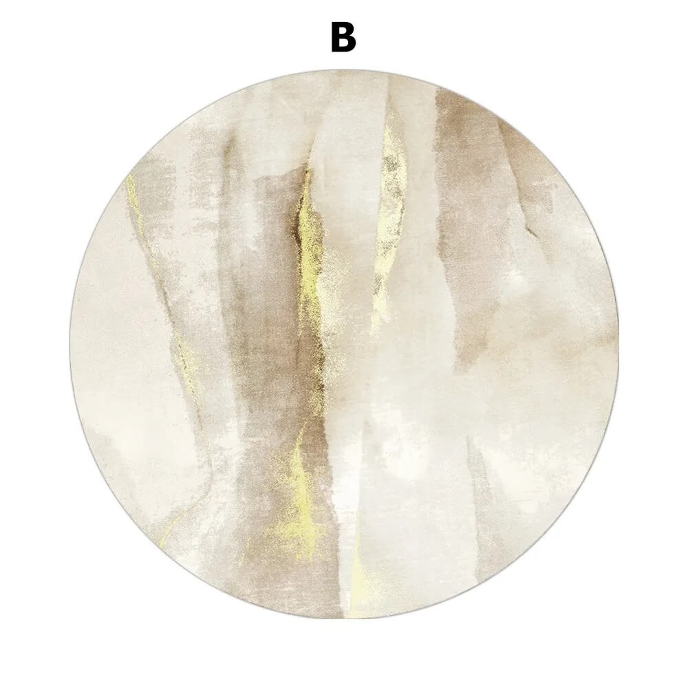 Round Polyester Velvet Area Rug with Abstract Gray and Gold Design