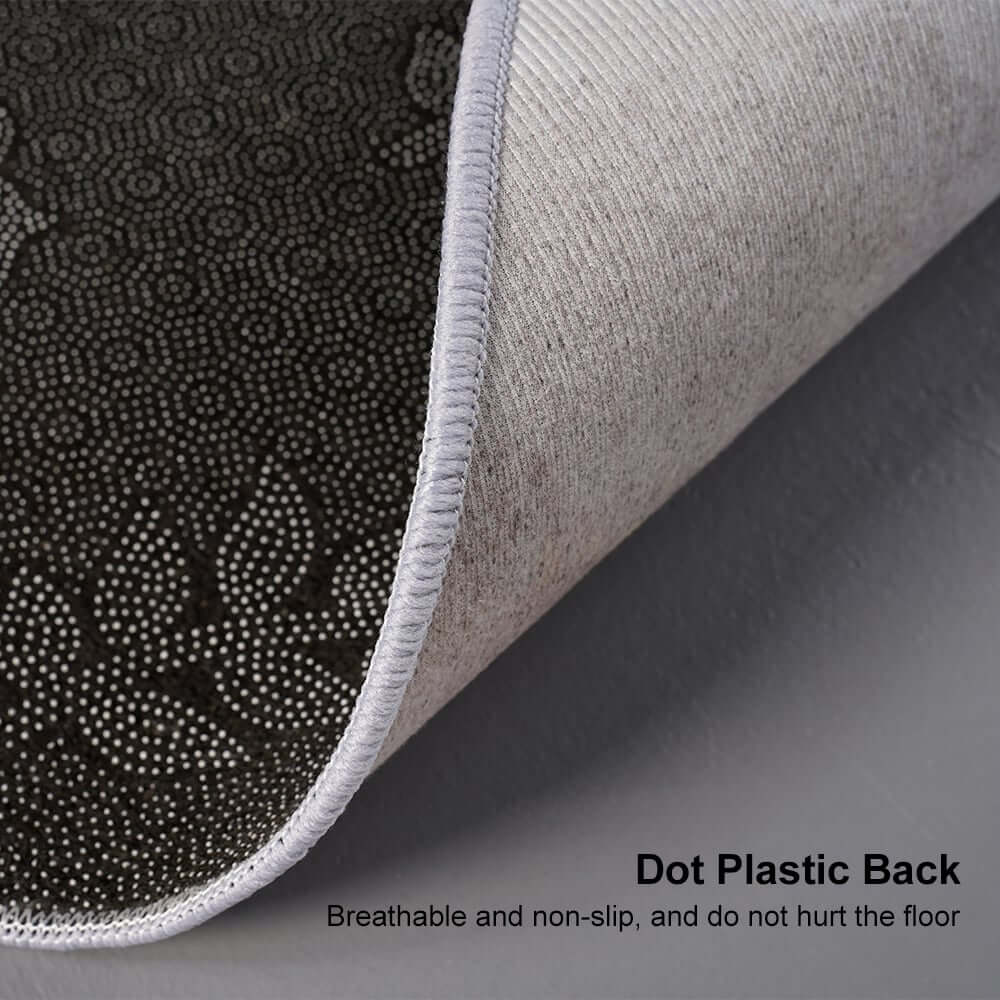 Round Polyester Velvet Area Rug with Abstract Gray and Gold Design