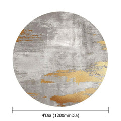 Round Polyester Velvet Area Rug with Abstract Gray and Gold Design Dimensions