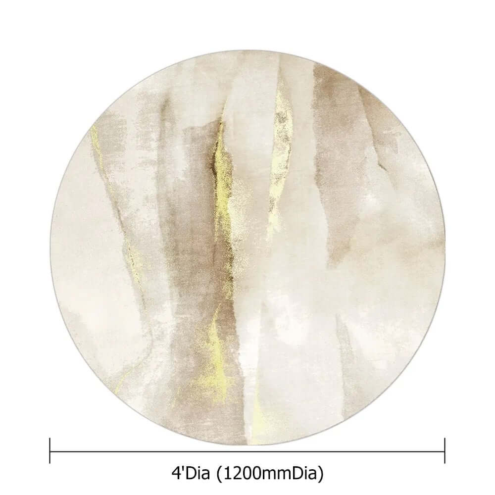 Round Polyester Velvet Area Rug with Abstract Gray and Gold Design Dimensions