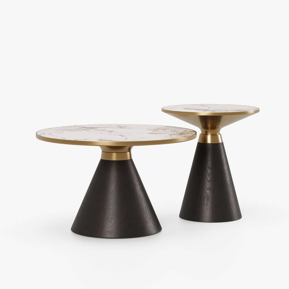 Round Sintered Stone Coffee Table Set - Walnut Finish