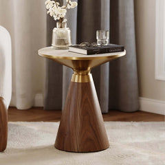Round Sintered Stone Coffee Table Set - Walnut Finish