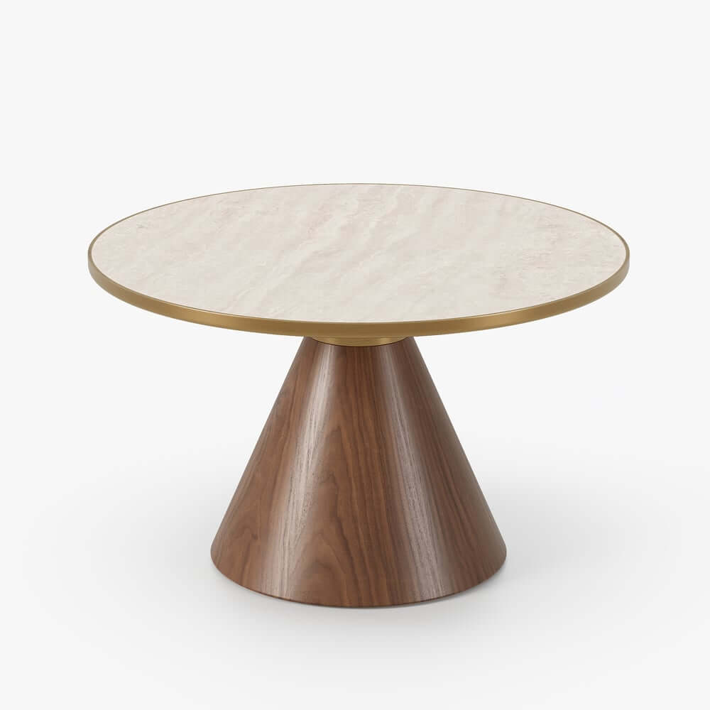 Round Sintered Stone Coffee Table Set - Walnut Finish