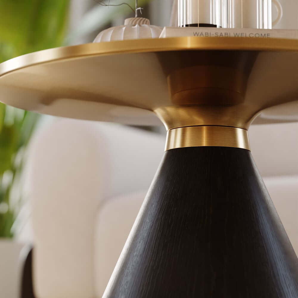 Round Sintered Stone Coffee Table Set - Walnut Finish
