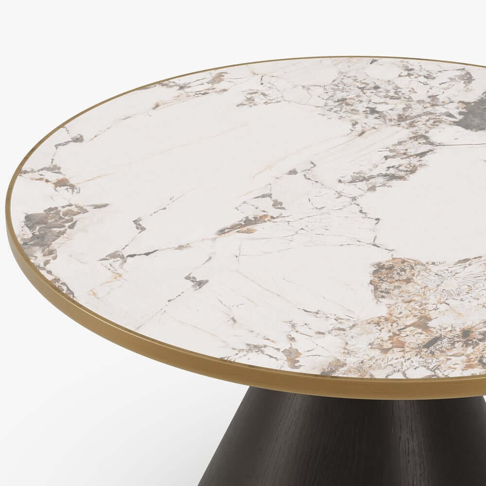 Round Sintered Stone Coffee Table Set - Walnut Finish