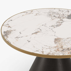 Round Sintered Stone Coffee Table Set - Walnut Finish
