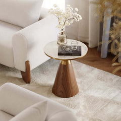 Round Sintered Stone Coffee Table Set - Walnut Finish