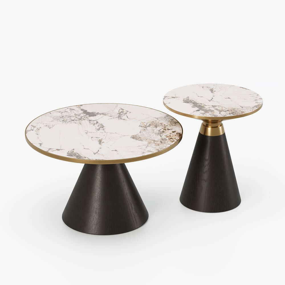 Round Sintered Stone Coffee Table Set - Walnut Finish