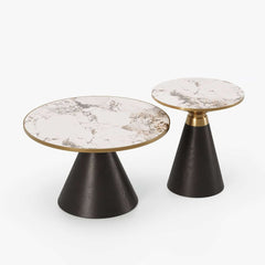Round Sintered Stone Coffee Table Set - Walnut Finish