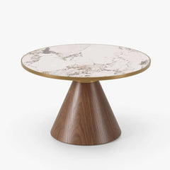 Round Sintered Stone Coffee Table Set - Walnut Finish