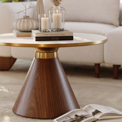 Round Sintered Stone Coffee Table Set - Walnut Finish