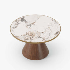 Round Sintered Stone Coffee Table Set - Walnut Finish