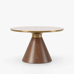 Round Sintered Stone Coffee Table Set - Walnut Finish