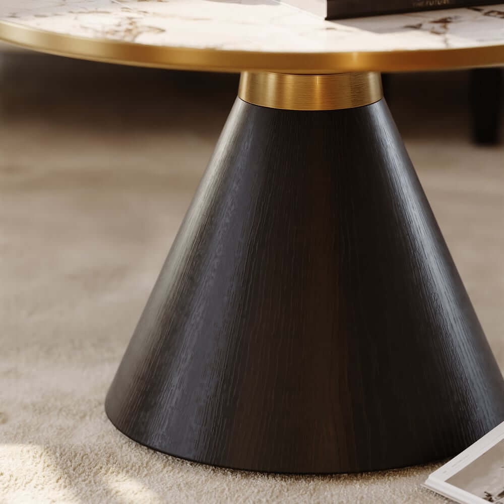 Round Sintered Stone Coffee Table Set - Walnut Finish