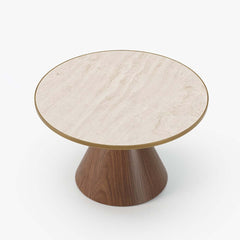 Round Sintered Stone Coffee Table Set - Walnut Finish
