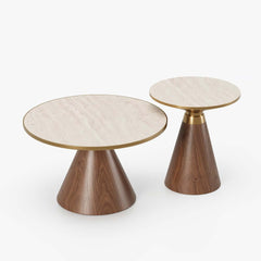 Round Sintered Stone Coffee Table Set - Walnut Finish