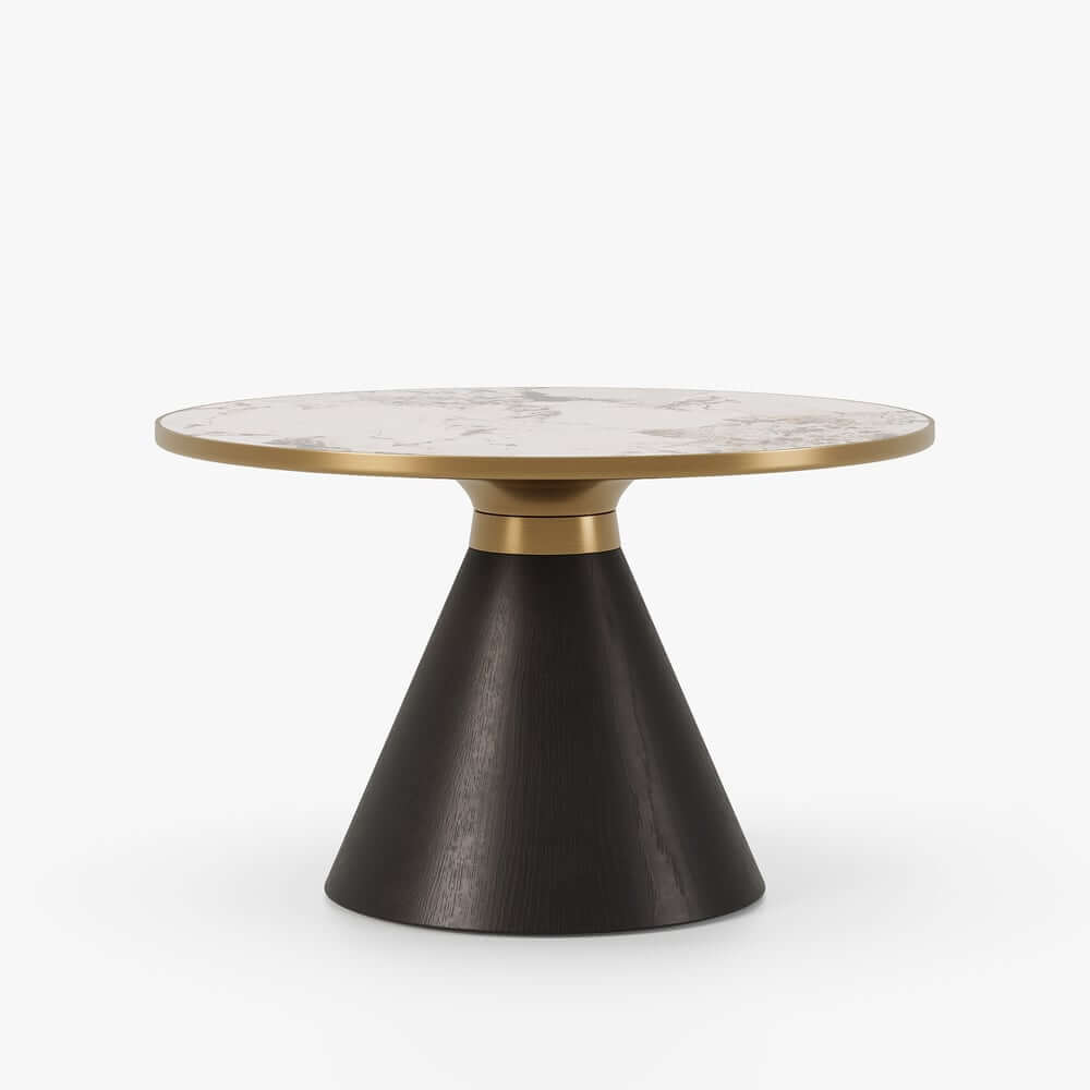 Round Sintered Stone Coffee Table Set - Walnut Finish